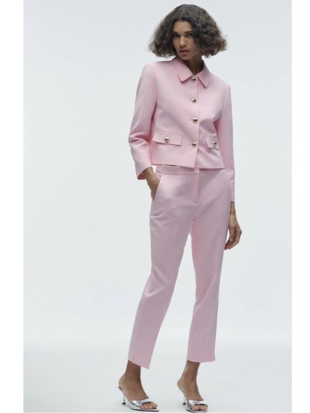 Zara Pink Cropped Blazer And High Waisted Pants Set Sz XS